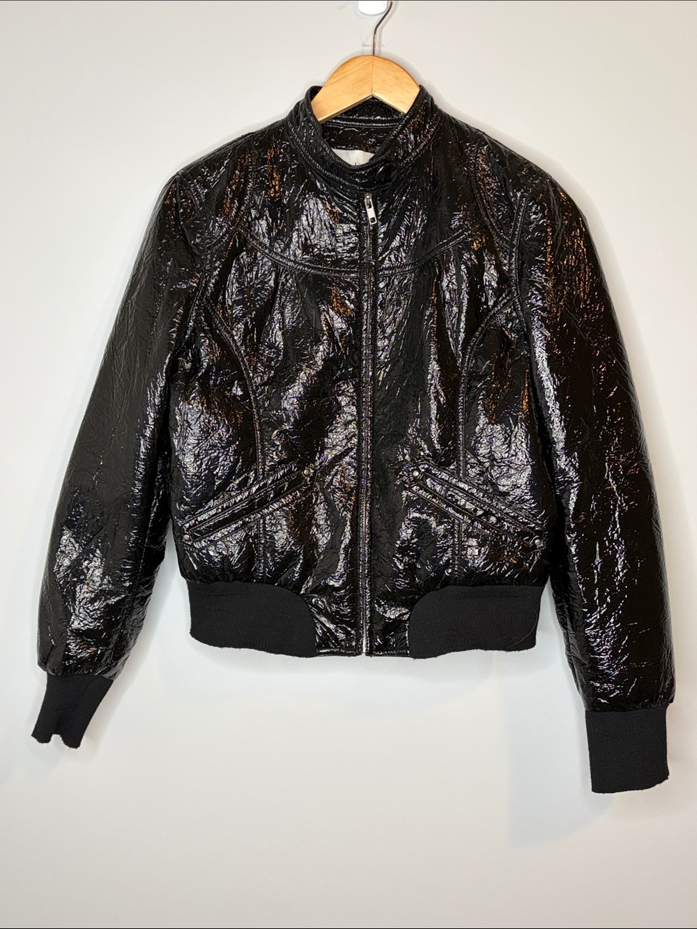 Chadwicks Shiny Black Women's Bomber Jacket Maximalism Layer Fall M